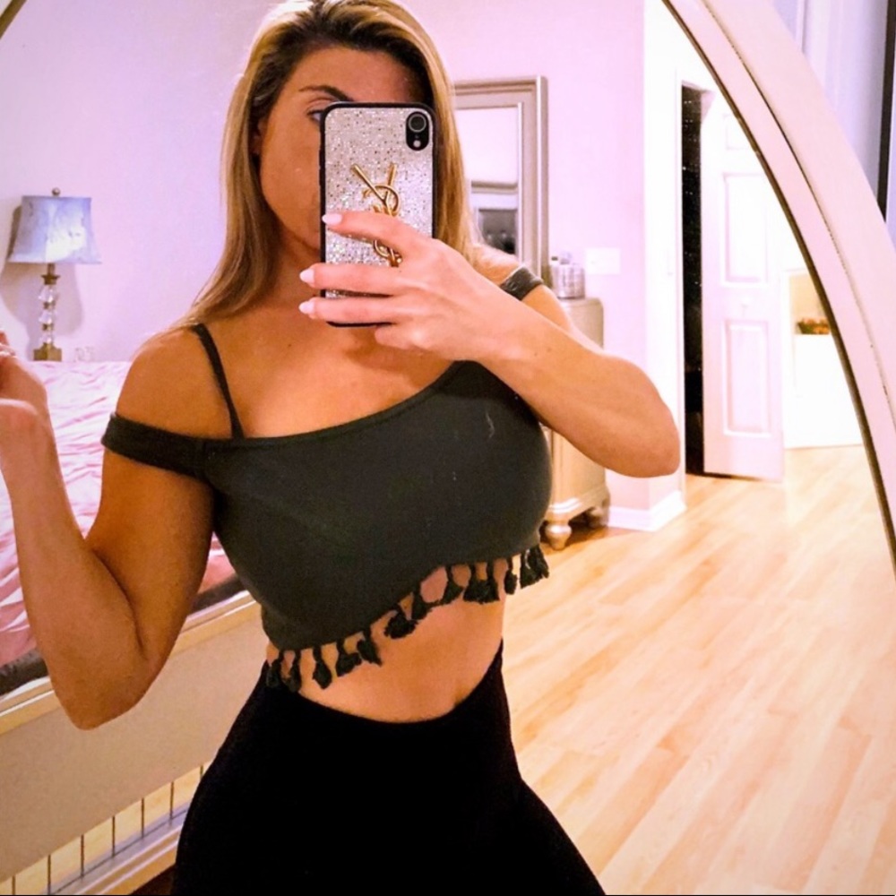 🆕 Charlotte Russe Army Green Tassel Crop Top